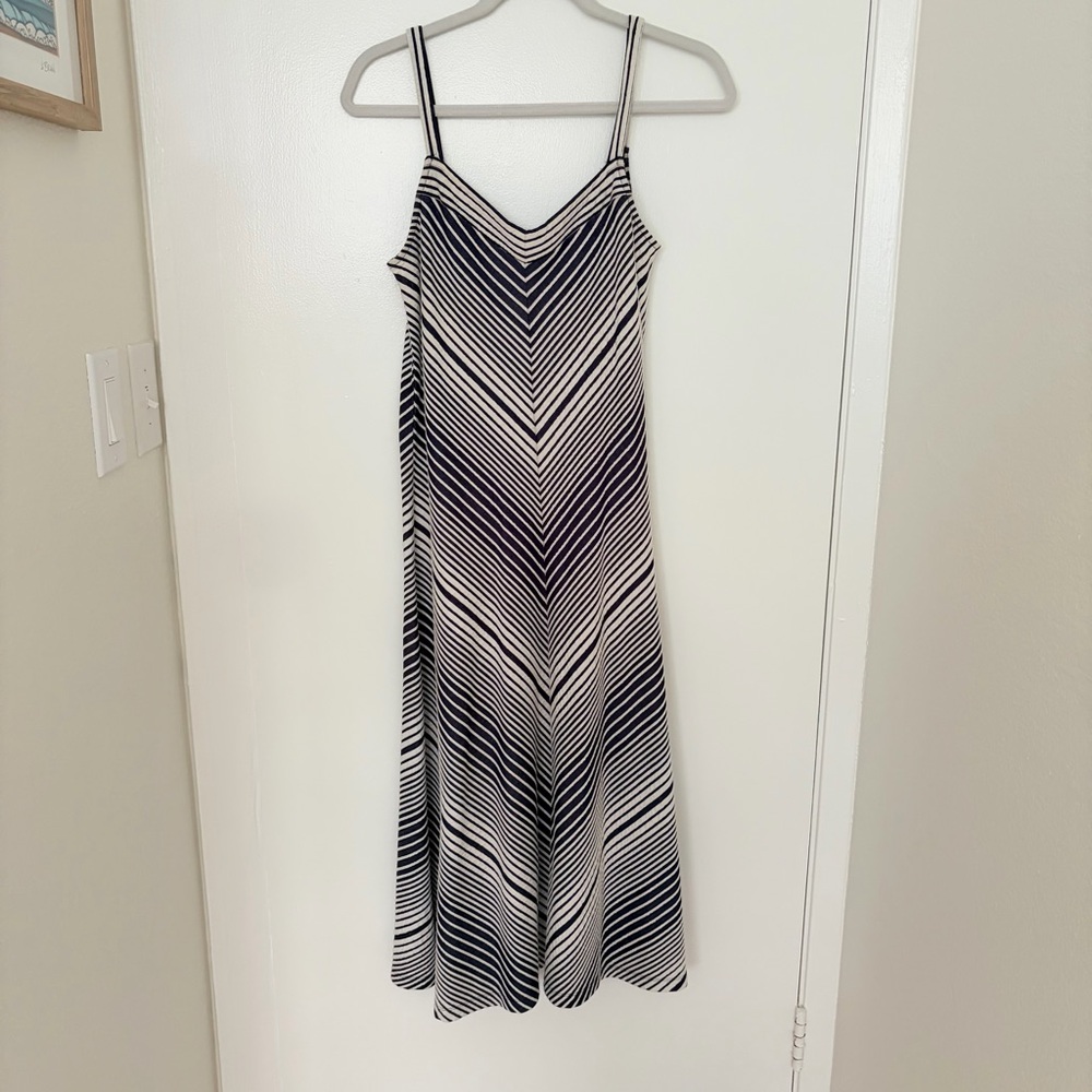 GAP Navy and White Striped V-Neck Midi Dress